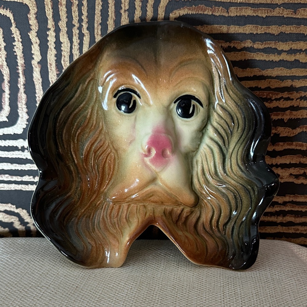 Ceramic Dog Face Wall Art - Brown and Cream